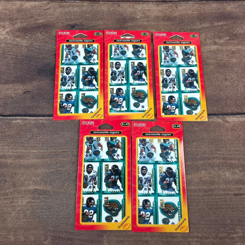 Crown Pro Jacksonville Jaguars Stickers Lot 5 Packs OS Teal New 1997 Vintage NFL
